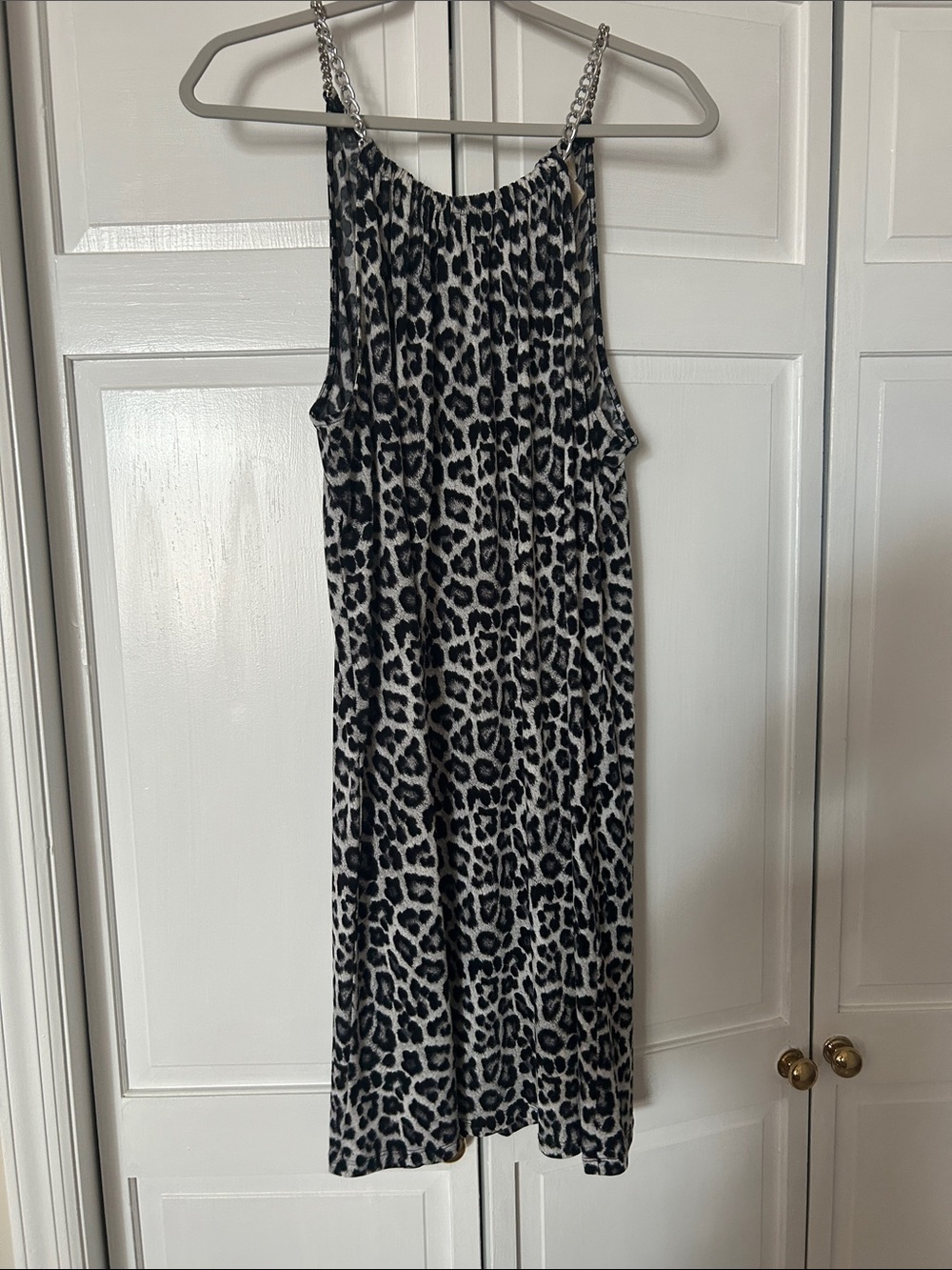Michael Kors Black & White Leopard Midi Dress with Chain Straps